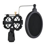 Microphone Shock Mount -vibration Mic Holder Stand with Pop Filter Universal Screw Adapter for Diameter 2cm-4cm Thin Condenser Microphone