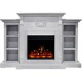 Hanover Glenwood Electric Fireplace Heater with 59-In. White TV Stand Deep Log Display Multi-color Flames and Remote