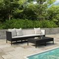 Dcenta 6 Piece Outdoor Conversation Set White Cushioned 2 Corner with Middle Sofas and 2 Coffee Table Black Poly Rattan Sectional Outdoor Furniture Set for Garden Backyard Terrace