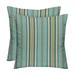 RSH DÃ©cor Indoor Outdoor Set of 2 Square Pillows Weather Resistant 17 x 17 Terrace Breeze Blue Aqua Beige Herringbone Stripe