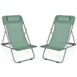 Green Set of 2 Beach Chair Portable 3-Position Lounge w/ Headrest