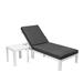 LeisureMod Chelsea Modern White Aluminum Outdoor Chaise Lounge Chair With Side Table & Black Cushions