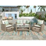 SESSLIFE 6-Piece Outdoor Sectional Sofa Set Gray Wicker Patio Seating Sets with 19.6 High Tea Table and Soft Cushions All-Weather Backyard Porch Garden Conversation Set