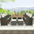 Outdoor Furniture Dining Set 11 Pieces Outdoor Sofa with Dining Table and Stools All Weather Brown Rattan Table and Chairs Set for Backyard Garden Poolside