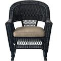Jeco Wicker Rocker Chair in Black with Tan Cushion (Set of 2)
