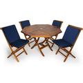 All Things Cedar 5-Piece 4-ft Teak Octagon Folding Table Set with Blue Cushions
