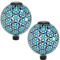 Sunnydaze Cool Blooms Glass Mosaic Solar Garden Gazing Globe - 10 - Set of 2