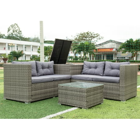 4-Piece Patio Garden Rattan Conversation Sets 2022 Upgrade Wicker Conversation Furniture Set w/Seat Cushions & Tempered Glass Coffee Conversation Sets for Porch Poolside Backyard Garden S6449