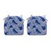 FBTS Prime Outdoor Seat Pads Blue Leaves Set of 2 Patio Seat Cushions with Ties 16x17 Inch U-Shape Chair Cushions