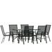 Flash Furniture Brazos Series 7-Piece Outdoor Rippled Glass Patio Table Set with 6 Chairs Black