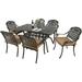 MEETWARM 7-Piece Outdoor Furniture Dining Set All Weather Cast Aluminum Patio Garden Set with 6 Chairs 6 Cushions 1 Rectangular Table 2 Umbrella Hole Dark Bronze