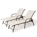 Pellebant Set of 2 Outdoor Chaise Lounge Chairs Aluminum Patio Folding Recliners Beige