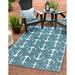 Unique Loom Ahoy Indoor/Outdoor Coastal Rug Teal/Ivory 7 1 x 10 Rectangle Solid Print Beach/Nautical Perfect For Patio Deck Garage Entryway