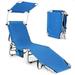 Topbuy Foldable Sun Shading Chaise Lounge Chair Adjustable Beach Recliner Blue