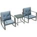 Brier 3-Piece Bistro Unwinding Set - Glass Coffee Table With 2 Chairs - Grey