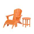 Westin Outdoor 3-Pieces Adirondack Chair with Ottoman & Side Table Set Included HDPE Plastic UV Weather Resistant Orange