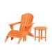 Westin Outdoor 3-Pieces Adirondack Chair with Ottoman & Side Table Set Included HDPE Plastic UV Weather Resistant Orange