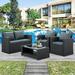 4 Piece Patio Furniture Set Outdoor Conversation Set Acacia Solid Wood Outdoor Sofa Set for Poolside Garden Grey Cushions