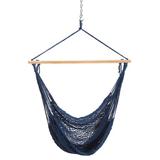 Castaway Living Deluxe Hammock Chair with Navy Polyester Rope Hardwood Spreader Bar