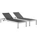 Pemberly Row Modern Aluminum Patio Chaise in Black/Silver (Set of 2)