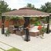 Kacho Outdoor Patio Gazebo 9.8Ft. Wx9.8Ft. L Outdoor Iron Vented Dome Top Outdoor Canopy Gazebo with Mosquito Netting Outdoor Canopy Shelter for Backyard Poolside Deck Brown