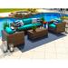 Tuscany 4-Piece L Resin Wicker Outdoor Patio Furniture Conversation Sofa Set with Three-seat Sofa Two Armchairs and Coffee Table (Half-Round Brown Wicker Sunbrella Canvas Aruba)