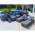 Tuscany 18-Piece Resin Wicker Outdoor Patio Furniture Combination Set with Loveseat Lounge Set Eight-seat Dining Set Chaise Lounge Set (Half-Round Gray Wicker Sunbrella Canvas Charcoal)