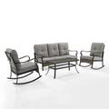 Dahlia 4Pc Outdoor Metal And Wicker Sofa Set Taupe/Matte Black - Sofa Coffee Table & 2 Rocking Chairs