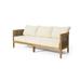 GDF Studio The Crowne Collection Outdoor Acacia Wood and Round Wicker 3 Seater Sofa with Cushions Teak Mixed Brown and Beige