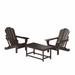 WestinTrends Malibu 3-Pieces Outdoor Patio Furniture Set All Weather Outdoor Seating Plastic Adirondack Chair Set of 2 with Coffee Table for Porch Lawn Backyard Dark Brown