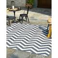 Unique Loom Dalgalar Indoor/Outdoor Coastal Rug Navy Blue/Ivory 7 10 Square Chevron Coastal Flatweave Perfect For Patio Deck Garage Entryway