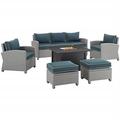 Crosley Furniture Bradenton Navy/Gray 6 Piece Outdoor Wicker Sofa Set with Fire Table