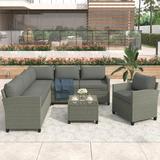 Grey Garden Furniture Set 5 Piece Comfortable Casual Modular Furniture Set Outdoor Conversation Set with Coffee Table Cushions and Single Chair for Lawn Garden Backyard