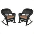 Pemberly Row Wicker Rocker Chair in Black and Brown (Set of 2)