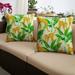 Set of 2 Yellow and Green Corded Indoor and Outdoor Decorative Square Pillows 18