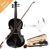 Full Size 4/4 Acoustic Violin Set Beginner Violin Vintage Solid Wood Violin Starter Kit with Carrying Case Bow and Rosin Black