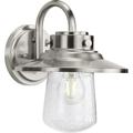 Tremont Collection One-Light Stainless Steel and Clear Seeded Glass Farmhouse Style Medium Outdoor Wall Lantern
