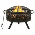 Anself Rustic Fire Pit with Poker and Mesh Cover Steel Wood Burning Firepit Round Log Grate for Outdoor BBQ Camping Backyard Poolside Park 29.9 x 29.9 x 20.9 Inches (L x W x H)