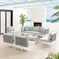 Modway Harmony 8-Piece SunbrellaÂ® Basket Weave Outdoor Patio Aluminum Sectional Sofa Set in Tan Gray
