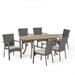 GDF Studio Beckmann Outdoor Acacia Wood and Wicker 7 Piece Dining Set with Cushions Gray