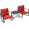 Nikias 3-Piece Modern Patio Furniture Set -Two Plush Cushioned Chairs With Solid Glass Coffee Table - Red