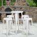 BizChair Commercial Grade 24 Round White Metal Indoor-Outdoor Bar Table Set with 4 Square Seat Backless Stools