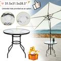 NEW PRICE! Outdoor Glass Table Patio Table with 1.8 Umbrella Hole Round Steel Frame Outdoor Dining Table 31.5 Tempered Glass Table Top Small Outdoor Table(31.5x31.5x28.3 Black)