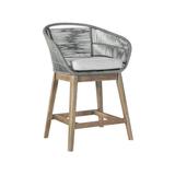 Armen Living Tutti Frutti Indoor Outdoor Counter Height Bar Stool in Aged Teak Wood with Grey Rope