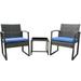 Daisy 3-Piece Rattan Furniture Set -Two Cozy Chairs With Lovely Glass Outdoor Tea Table - Dark Blue