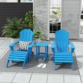 Polytrends Laguna All Weather Poly Outdoor Patio Adirondack Chair Set - with Ottomans and Side Table (5-Piece) Pacific Blue