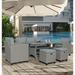 6 Pieces Outdoor Dining Sets Sectional Sofa Patio Dining Table and Chairs Set PE Rattan Conversation Set Gray Wicker Garden Backyard Sectional Sofa