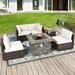 Costway 6 PCS Patio Wicker Furniture Set 34.5 Fire Pit Table W/Cover Off White