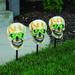 Halloween Skull Stakes Solar Garden Lights Glow Green Garden Lights Solar Powered Waterproof for Lawn Driveway