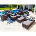 Tuscany 18-Piece Resin Wicker Outdoor Patio Furniture Combination Set with Loveseat Lounge Set Eight-seat Dining Set and Chaise Lounge Set (Half-Round Brown Wicker Sunbrella Canvas Taupe)